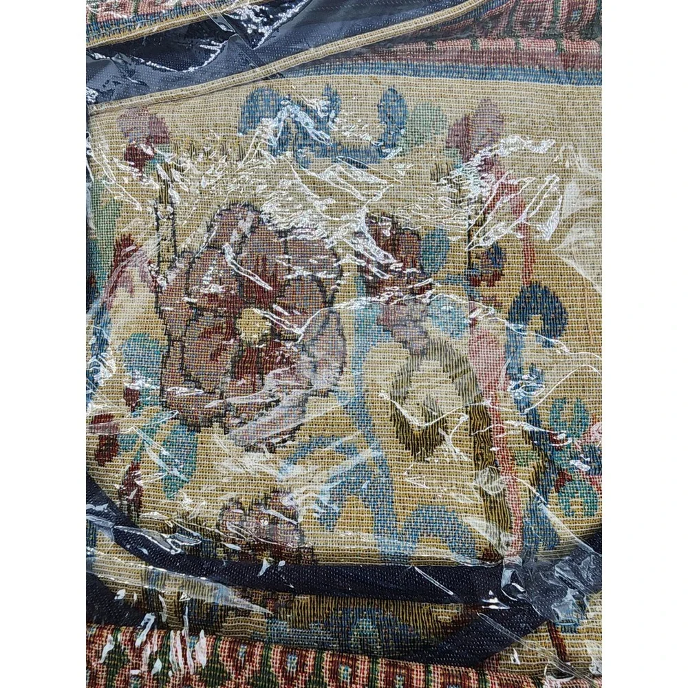Vintage Floral Tapestry Tote Bag Woven Rose Shoulder Bag Tan Burgundy Teal NEW